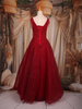 Ruby Red Beaded Net Gown with Deep Neck