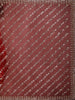 Ruby Red Diagonal Striped Floral Vine Sequins and Beads Embroidered Design Net Party Wear Saree