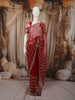 Ruby Red Diagonal Striped Floral Vine Sequins and Beads Embroidered Design Net Party Wear Saree