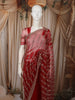 Ruby Red Diagonal Striped Floral Vine Sequins and Beads Embroidered Design Net Party Wear Saree