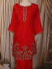 Ruby Red Floral Thread Embroidered Design Cotton Co Ord Set