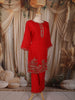 Ruby Red Floral Thread Embroidered Design Cotton Co Ord Set