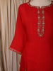 Ruby Red Floral Thread Embroidered Design Cotton Co Ord Set