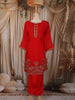 Ruby Red Floral Thread Embroidered Design Cotton Co Ord Set