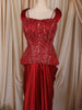 Ruby Red Heavy Sequins and Beads Embroidered Satin Skirt Set with Corset Style Fitted Top