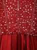 Ruby Red Heavy Sequins and Beads Embroidered Satin Skirt Set with Corset Style Fitted Top