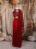 Ruby Red Heavy Sequins and Beads Embroidered Chiffon Indo Western Gown with Matching Dupatta