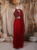 Ruby Red Heavy Sequins and Beads Embroidered Chiffon Indo Western Gown with Matching Dupatta