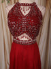 Ruby Red Heavy Sequins and Beads Embroidered Chiffon Indo Western Gown with Matching Dupatta