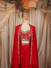 Ruby Red Heavy Sequins and Beads Embroidered Design Satin Ready to Wear Saree with Long Cape