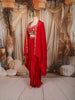 Ruby Red Heavy Sequins and Beads Embroidered Design Satin Ready to Wear Saree with Long Cape