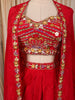 Ruby Red Heavy Sequins and Beads Embroidered Design Satin Ready to Wear Saree with Long Cape