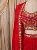 Ruby Red Heavy Sequins and Beads Embroidered Design Satin Ready to Wear Saree with Long Cape