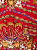 Ruby Red Heavy Sequins and Beads Embroidered Design Satin Ready to Wear Saree with Long Cape
