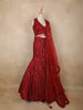 Ruby Red Sequins and Bead Embroidered Mermaid Lehenga Set with Dupatta