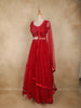 Ruby Red Sequins and Beads Embroidered Design Net Lehenga With Net Dupatta