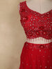 Ruby Red Sequins and Beads Embroidered Design Net Lehenga With Net Dupatta