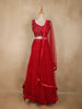 Ruby Red Sequins and Beads Embroidered Design Net Lehenga With Net Dupatta