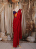 Ruby Red Solid Design Satin Ready to Wear Draped Saree with Designer Blouse