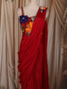 Ruby Red Solid Design Satin Ready to Wear Draped Saree with Designer Blouse