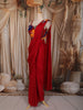 Ruby Red Solid Design Satin Ready to Wear Draped Saree with Designer Blouse