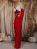 Ruby Red Solid Design Satin Ready to Wear Draped Saree with Designer Blouse
