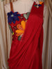 Ruby Red Solid Design Satin Ready to Wear Draped Saree with Designer Blouse