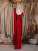 Ruby Red Solid Design Satin Ready to Wear Draped Saree with Designer Blouse