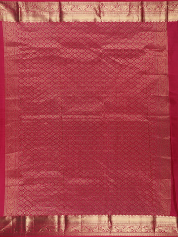 Ruby Red Solid Design Woven Zari Border Silk Saree - Diadem