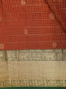 Rust Brown Checked Woven Design Kanchipuram Silk Saree with Contrast Green Zari Border
