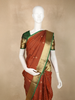 Rust Brown Checked Woven Design Kanchipuram Silk Saree with Contrast Green Zari Border