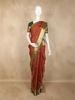 Rust Brown Checked Woven Design Kanchipuram Silk Saree with Contrast Green Zari Border