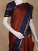 Rust Brown Checked Woven Pure Silk Saree With Zari Border