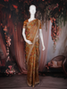 Rust Brown Floral Printed Tissue Organza Saree with Embroidered Border