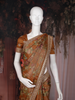 Rust Brown Floral Printed Tissue Organza Saree with Embroidered Border