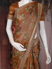 Rust Brown Floral Printed Tissue Organza Saree with Embroidered Border