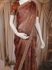 Rust Brown Floral Design Tissue Saree with Sequins Border