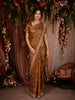 Rust Brown Floral Printed Tissue Organza Saree with Embroidered Border