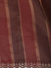 Rust Brown Vertical Striped Zari Woven Design Pure Tissue Organza Party Wear Saree with Scalloped Border