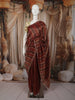 Rust Brown Vertical Striped Zari Woven Design Pure Tissue Organza Party Wear Saree with Scalloped Border
