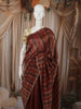 Rust Brown Vertical Striped Zari Woven Design Pure Tissue Organza Party Wear Saree with Scalloped Border