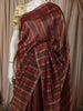 Rust Brown Vertical Striped Zari Woven Design Pure Tissue Organza Party Wear Saree with Scalloped Border
