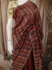 Rust Brown Vertical Striped Zari Woven Design Pure Tissue Organza Party Wear Saree with Scalloped Border
