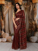 Rust Brown Vertical Striped Zari Woven Design Pure Tissue Organza Party Wear Saree with Scalloped Border