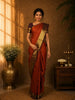 Rust Checked Woven Pure Kanchipuram Silk Saree with Zari Border