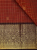 Rust Checked Woven Pure Kanchipuram Silk Saree with Zari Border