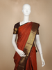 Rust Checked Woven Pure Kanchipuram Silk Saree with Zari Border