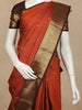 Rust Checked Woven Pure Kanchipuram Silk Saree with Zari Border