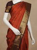 Rust Checked Woven Pure Kanchipuram Silk Saree with Zari Border