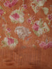 Rust Copper Brown Floral Printed Design Mixed Cotton Saree